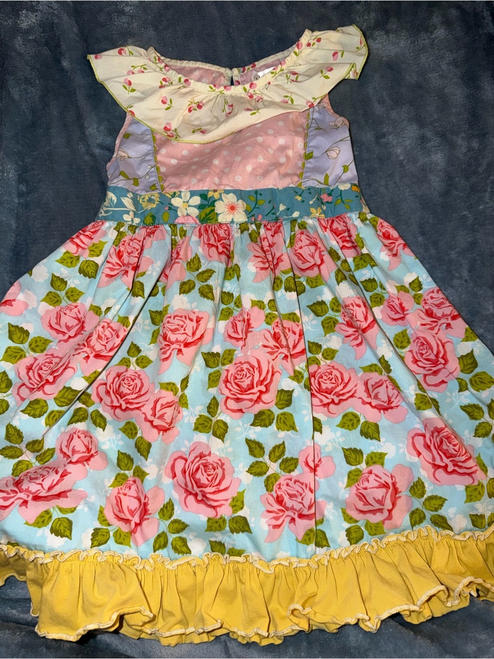 Matilda Jane Pink Rose Print Sundress with Yellow Ruffle